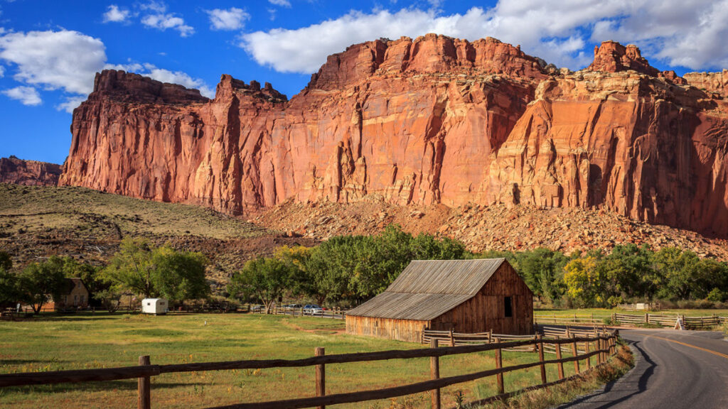 Capitol Reef red cliffs in Fuita, Utah